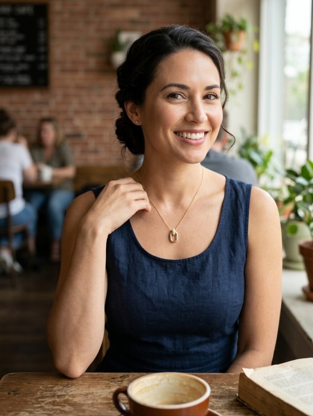 Gold + White Link Pendant Necklace - Elegant Women's Jewelry